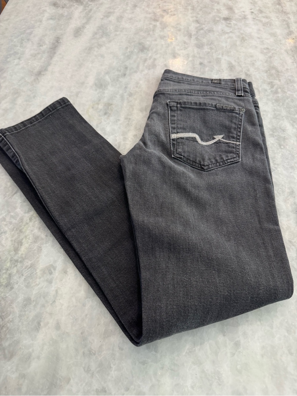 7 For All Mankind Roxanne Signature Squiggle Straight Leg Jeans in washed black